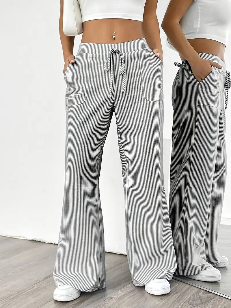 Delphine — Striped Linen Drawstring Trousers
