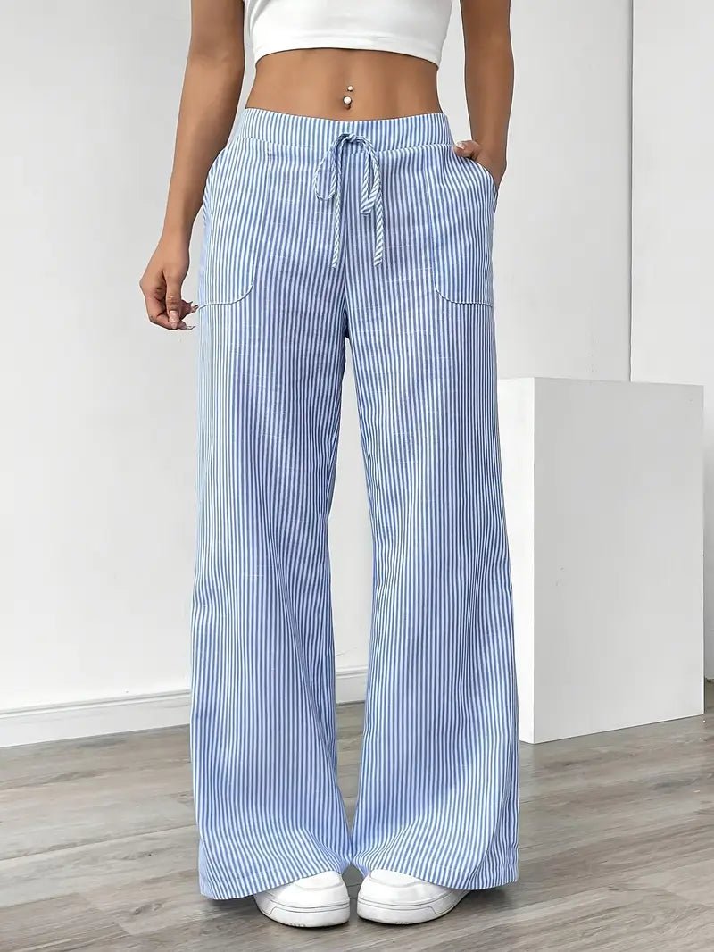 Delphine — Striped Linen Drawstring Trousers