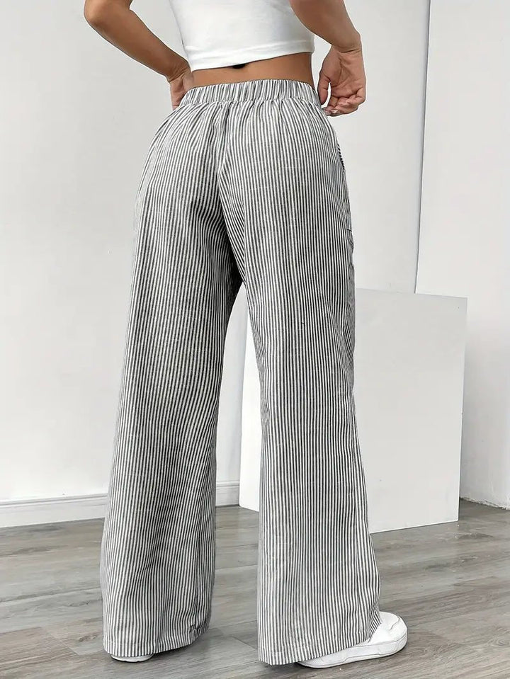 Delphine — Striped Linen Drawstring Trousers
