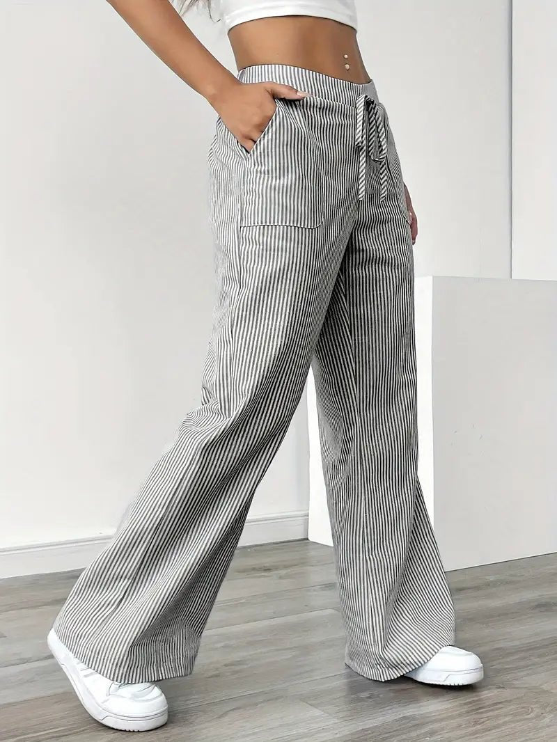 Delphine — Striped Linen Drawstring Trousers