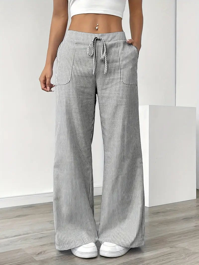 Delphine — Striped Linen Drawstring Trousers