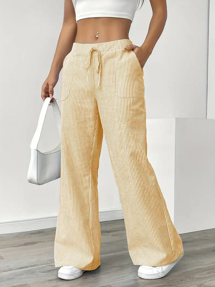 Delphine — Striped Linen Drawstring Trousers