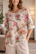 Elodie — 3/4-Sleeve Floral Button Blouse
