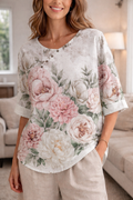 Elodie — 3/4-Sleeve Floral Button Blouse