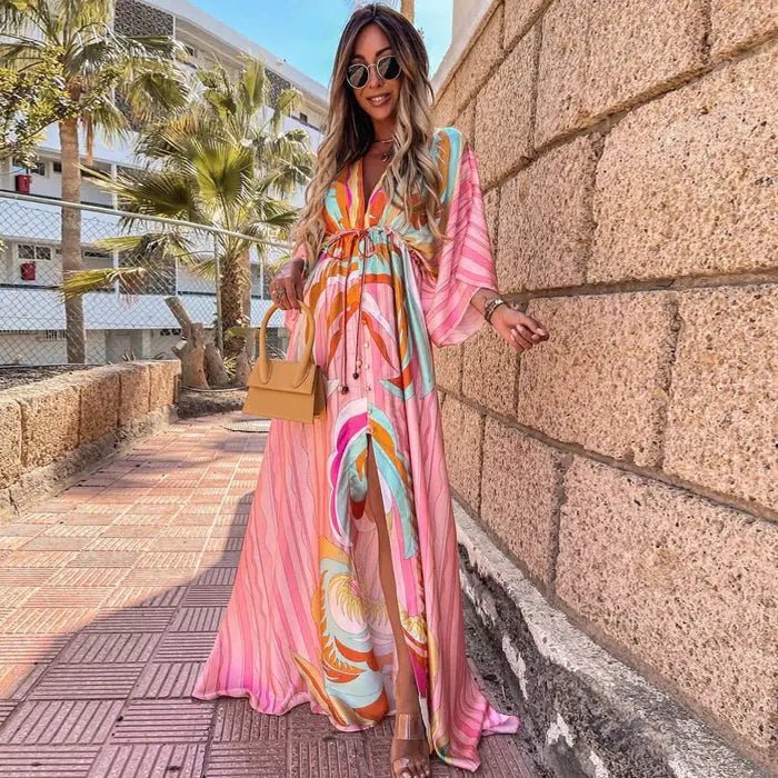 Mia — Abstract-Print Kimono-Sleeve Maxi