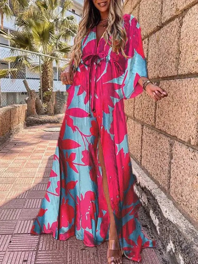 Mia — Abstract-Print Kimono-Sleeve Maxi