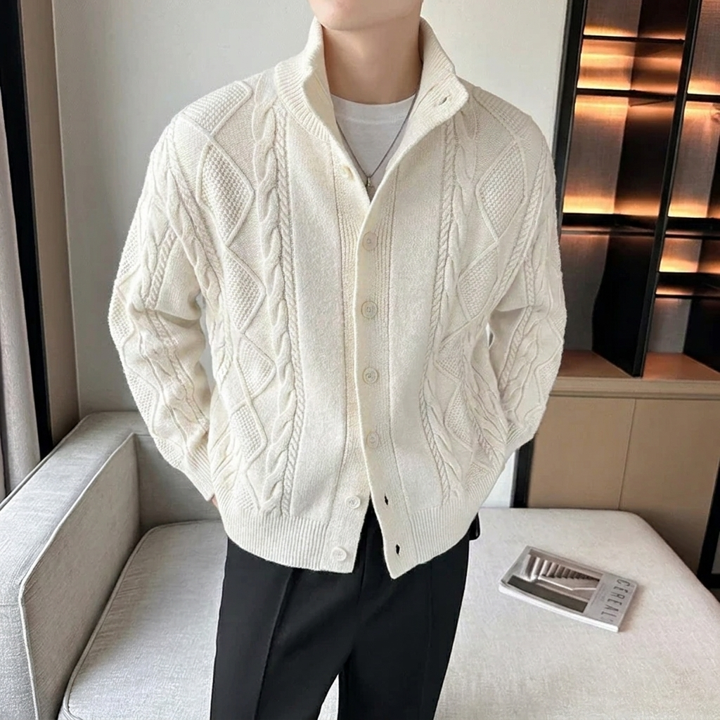 Hugo — Men’s Cable-Knit Stand-Collar Cardigan