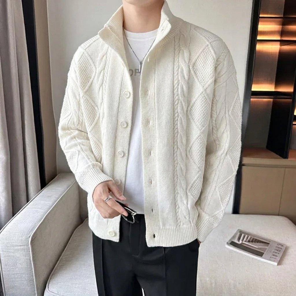 Hugo — Men’s Cable-Knit Stand-Collar Cardigan