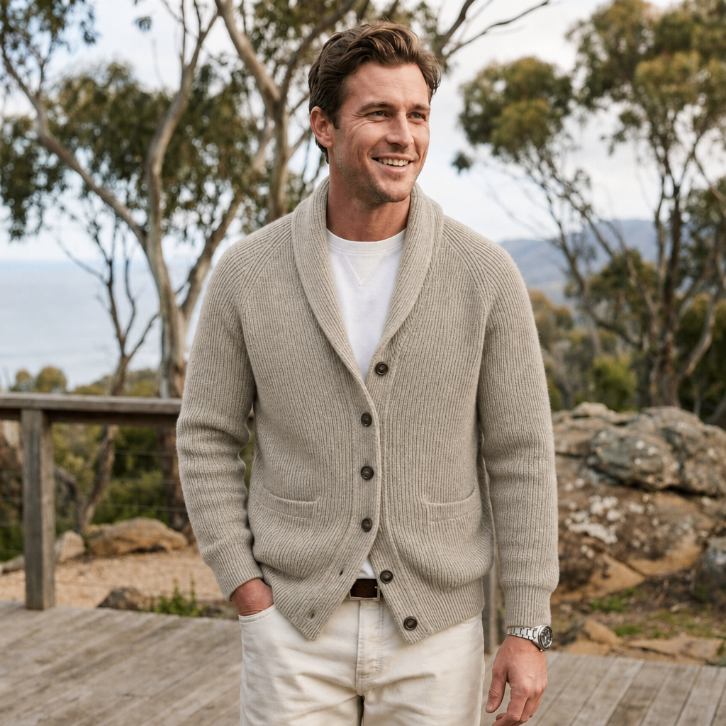 Sinclair — Shawl-Collar Button-Front Cardigan