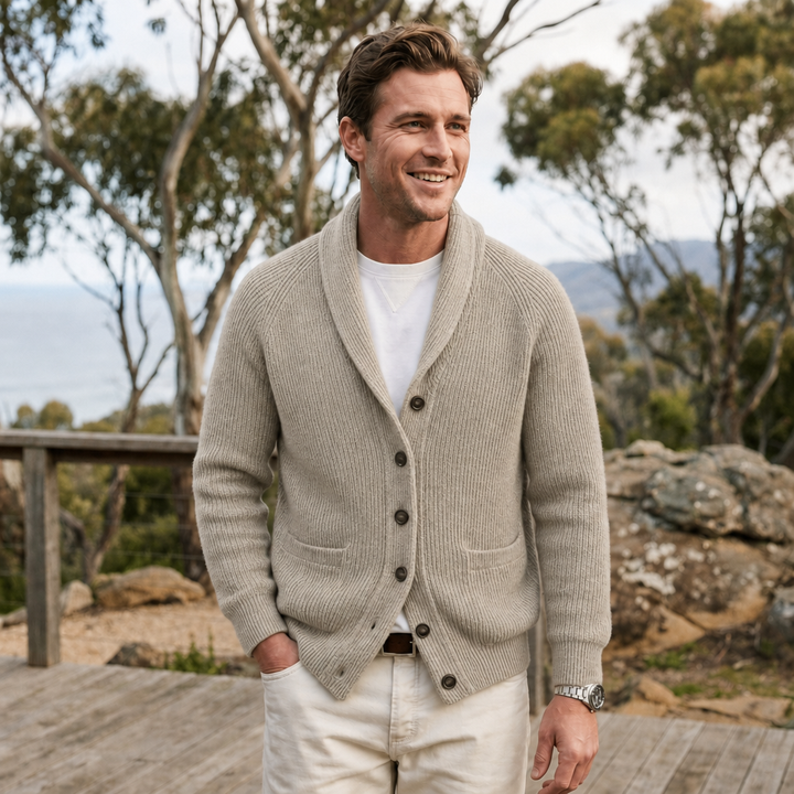 Sinclair — Shawl-Collar Button-Front Cardigan