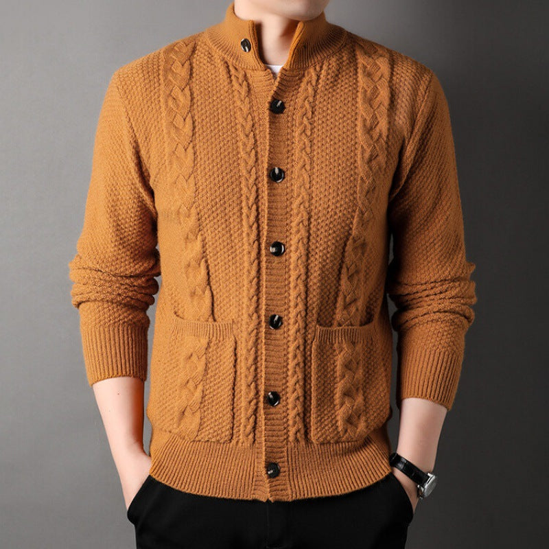 Cormac — Cable-Detail Stand-Collar Cardigan