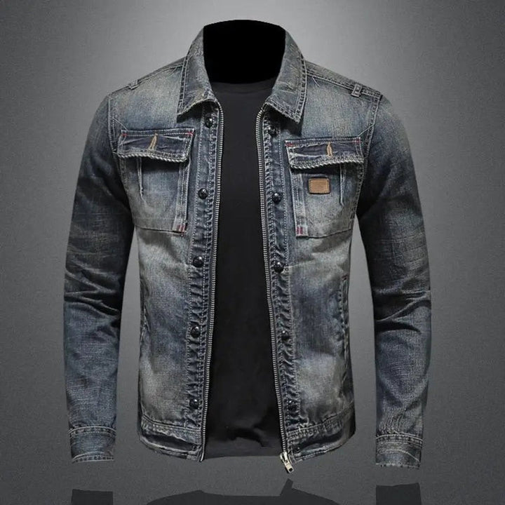 James — Men’s Retro Washed Denim Zip-Up Jacket