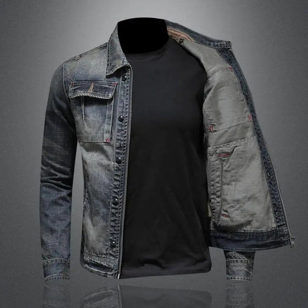 James — Men’s Retro Washed Denim Zip-Up Jacket
