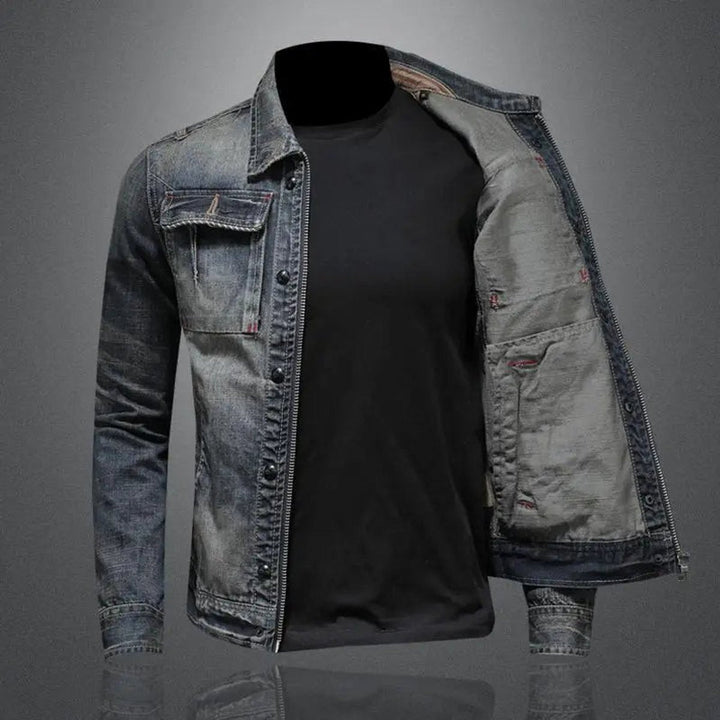 James — Men’s Retro Washed Denim Zip-Up Jacket