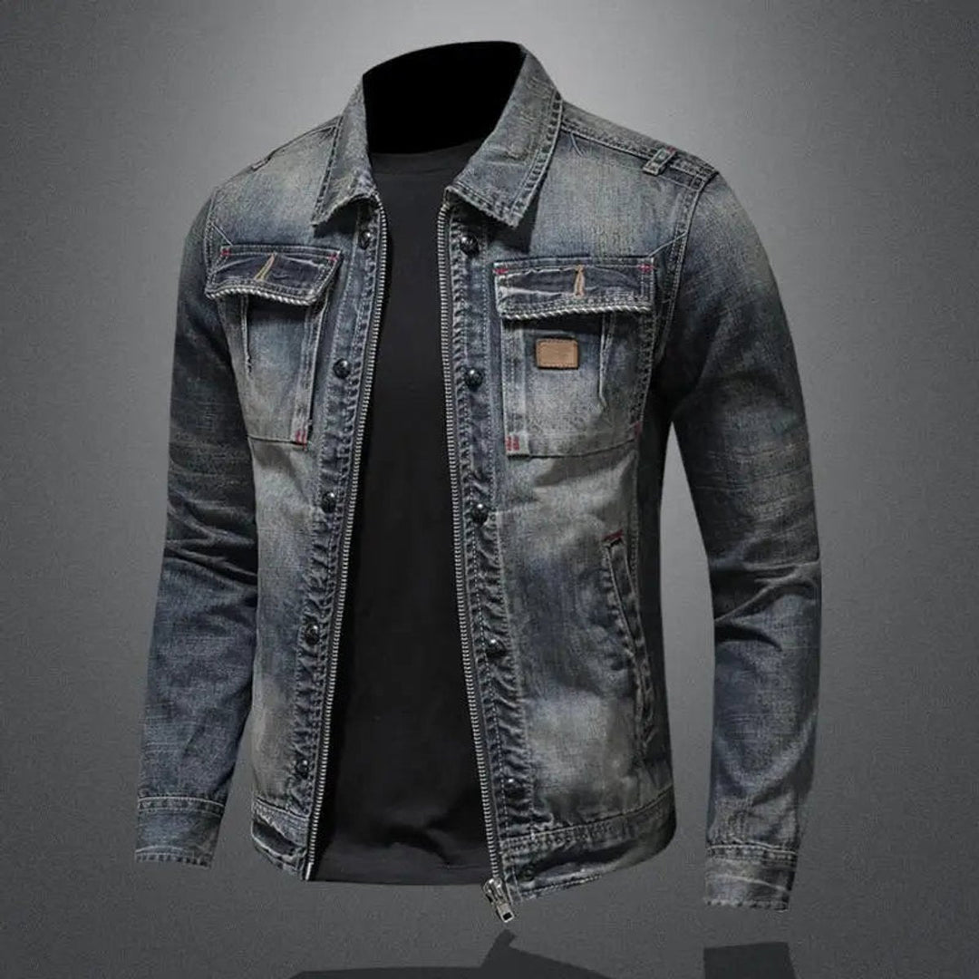 James — Men’s Retro Washed Denim Zip-Up Jacket
