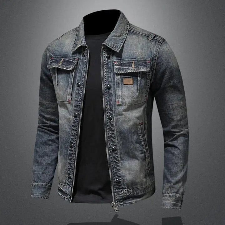James — Men’s Retro Washed Denim Zip-Up Jacket