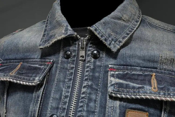 James — Men’s Retro Washed Denim Zip-Up Jacket