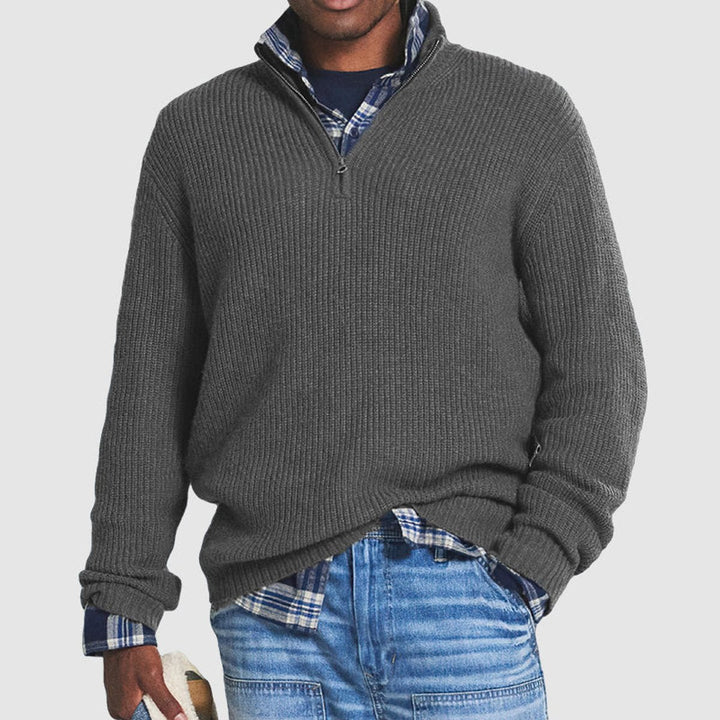 Freddie — Men’s Ribbed Knit Quarter-Zip Pullover Sweater