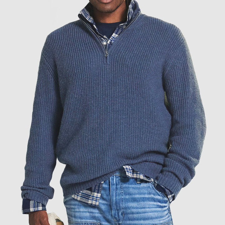 Freddie — Men’s Ribbed Knit Quarter-Zip Pullover Sweater