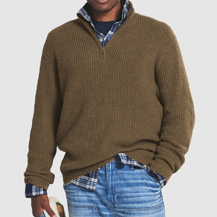 Freddie — Men’s Ribbed Knit Quarter-Zip Pullover Sweater