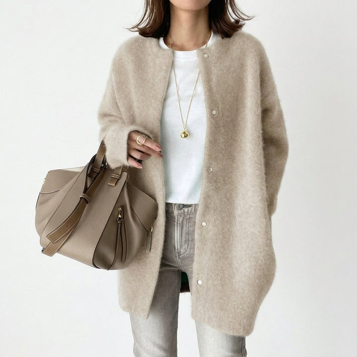 Open-front wool cardigan — Studio - Clean | Generated by Modelize