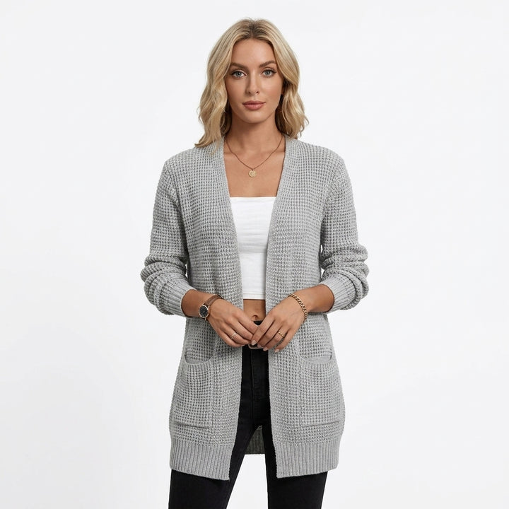 Draped open-front cardigan — Studio - Clean | Generated by Modelize