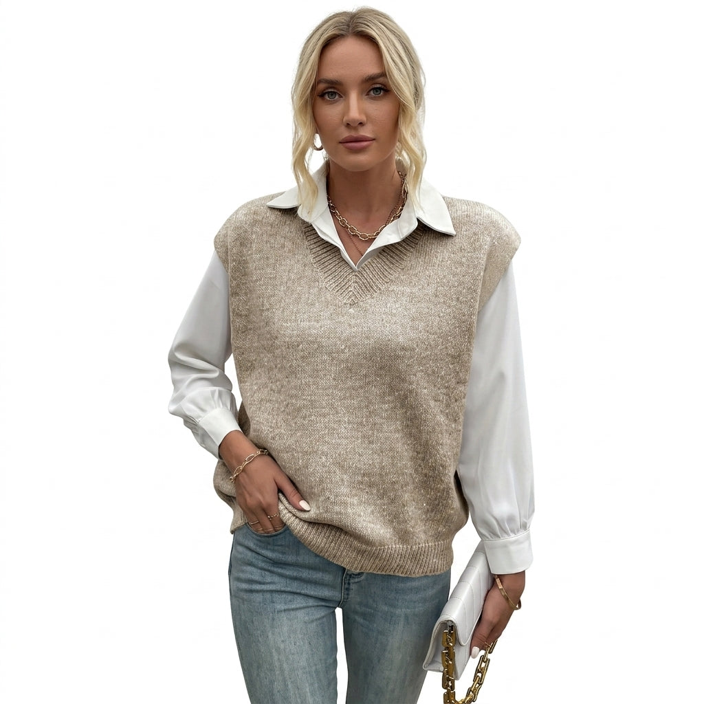 Sleeveless V-Neck Knit Vest — Studio - Clean | Generated by Modelize