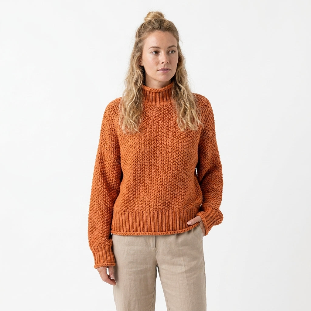 High-neck draped knit sweater — Studio - Clean | Generated by Modelize