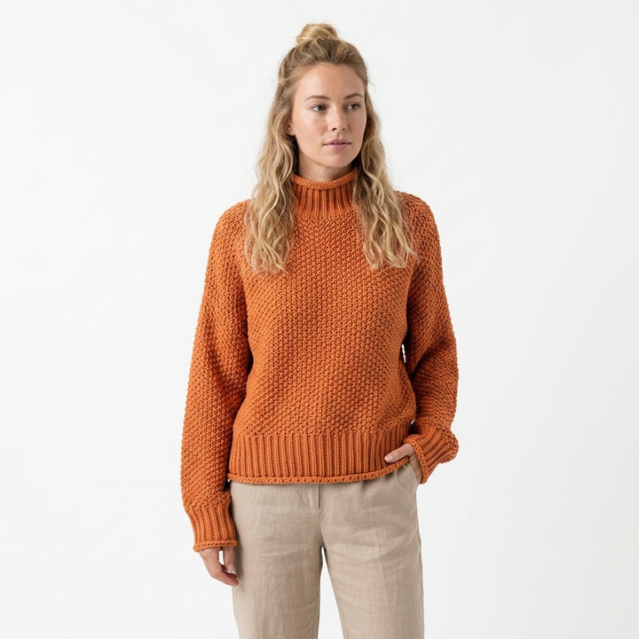 High-neck draped knit sweater — Studio - Clean | Generated by Modelize