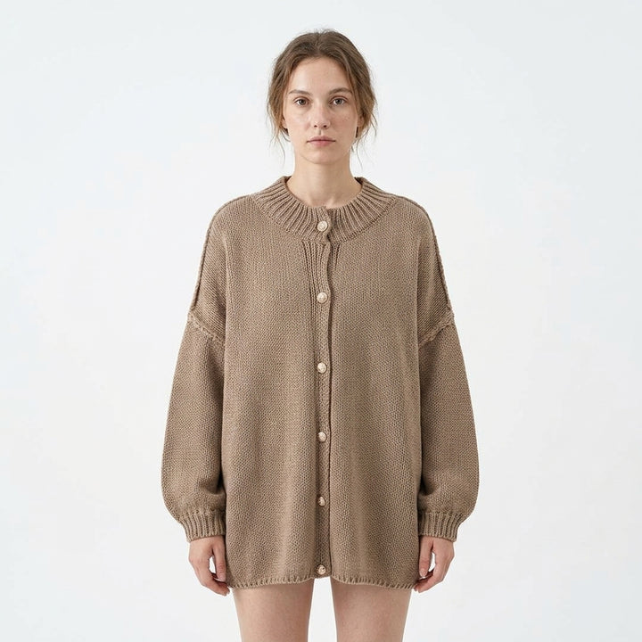 Oversized button-up cardigan — Studio - Clean | Generated by Modelize