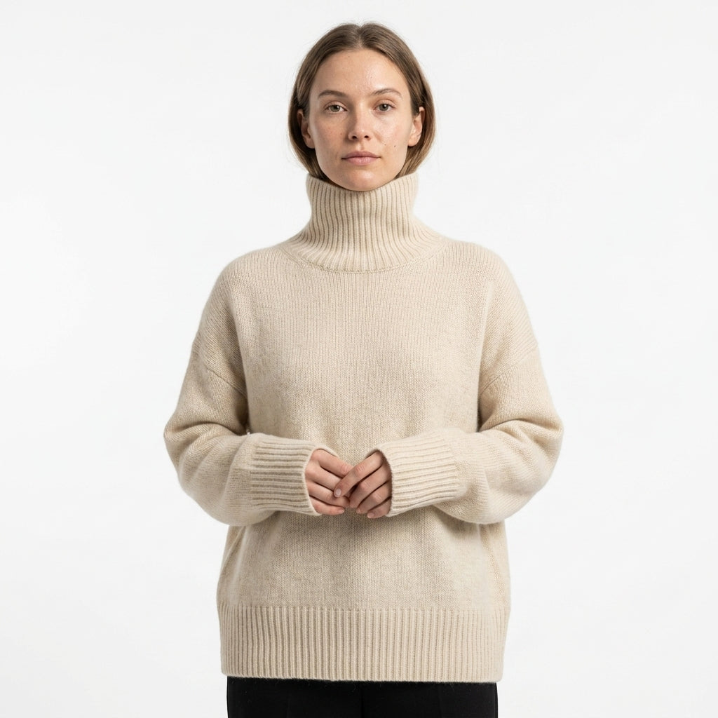 High-neck cashmere sweater — Studio - Clean | Generated by Modelize