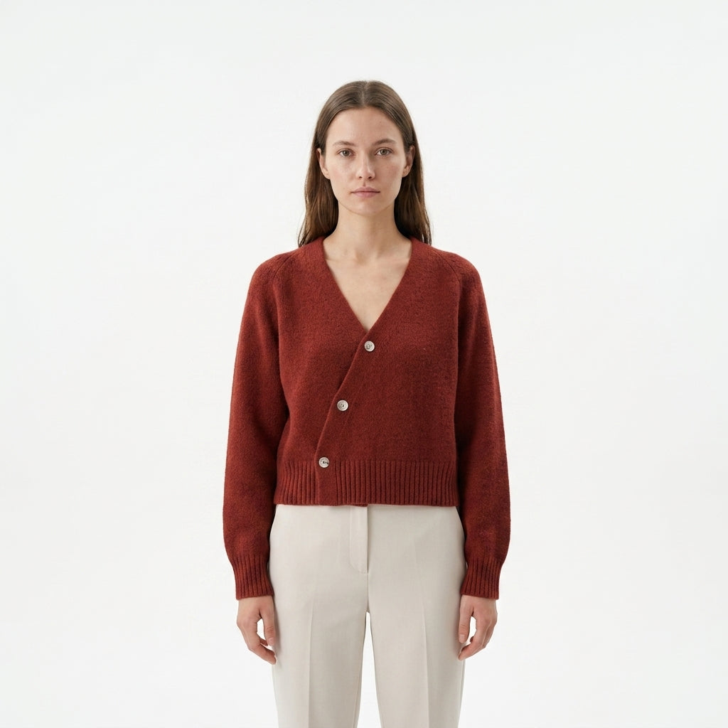 Button-front cardigan — Studio - Clean | Generated by Modelize
