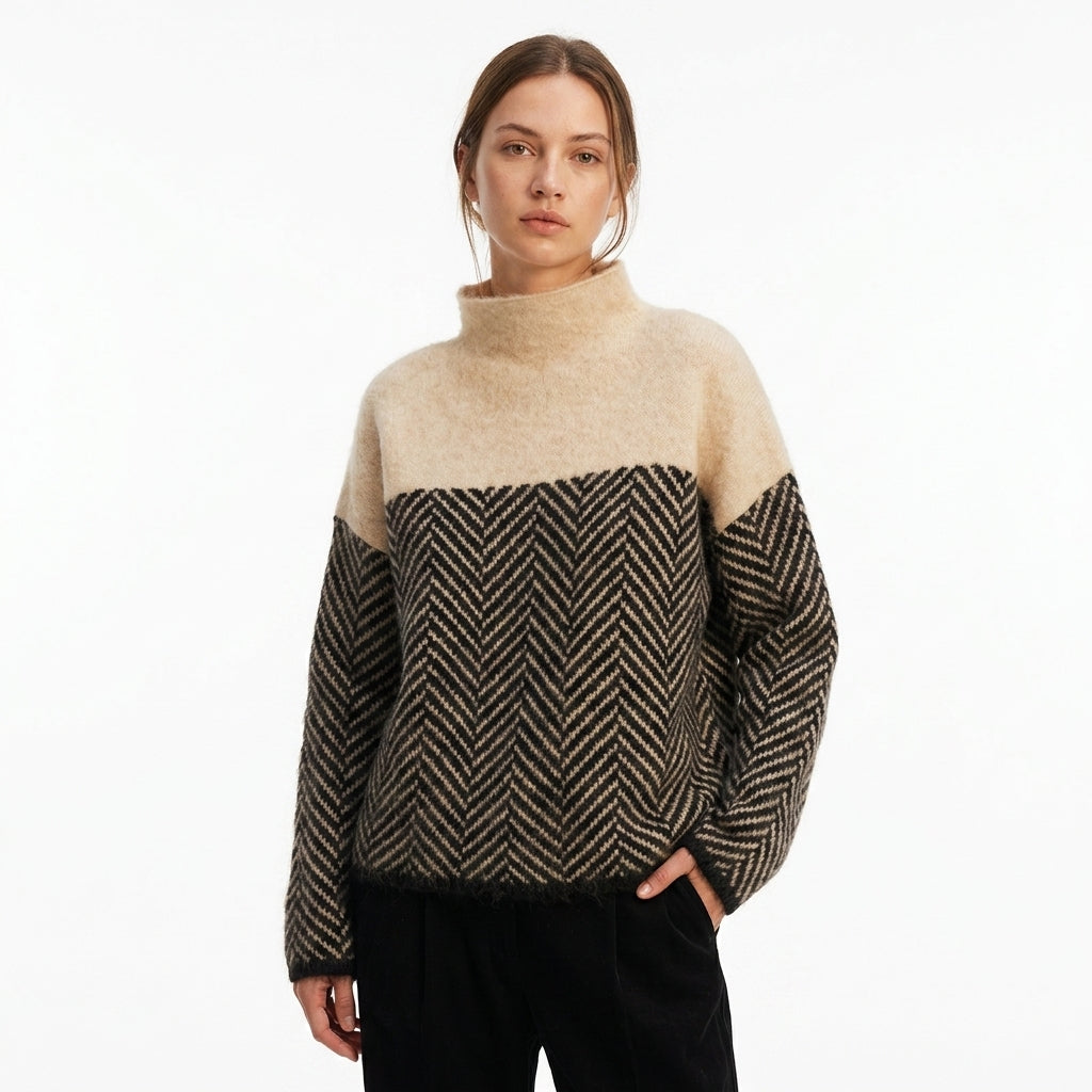 High-collar knit sweater — Studio - Clean | Generated by Modelize