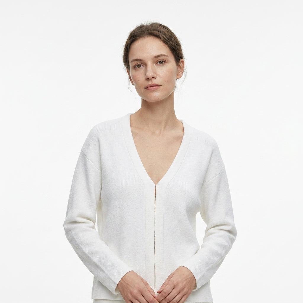 Slim Side-Split Knit Cardigan — Studio - Clean | Generated by Modelize