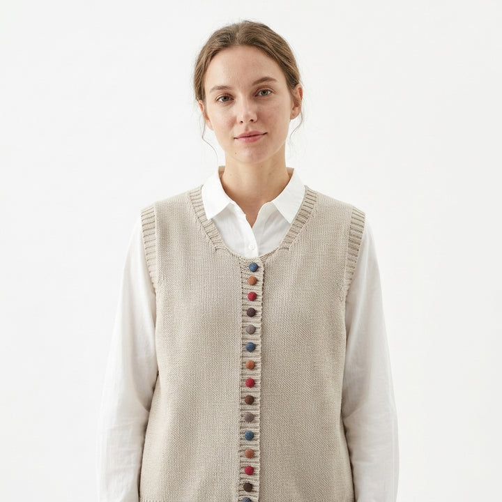 Sleeveless knit cardigan vest — Studio - Clean | Generated by Modelize