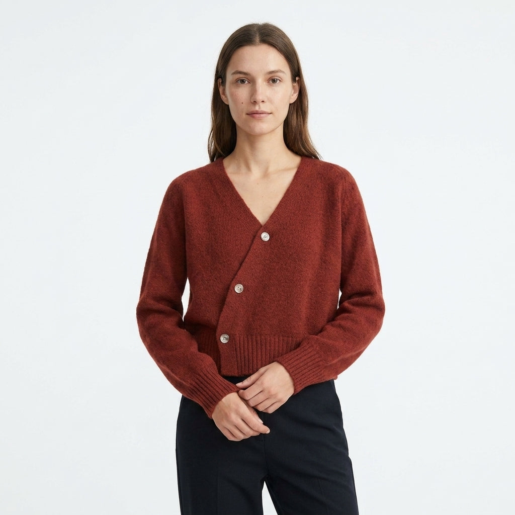 V-neck button-up cardigan — Studio - Clean | Generated by Modelize