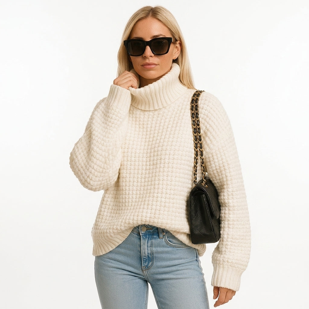 Chunky Knit Turtleneck Sweater — Studio - Clean | Generated by Modelize