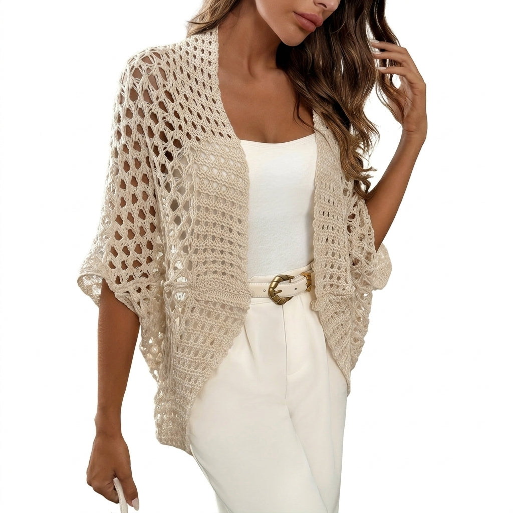 Open-knit drape cardigan — Studio - Clean | Generated by Modelize