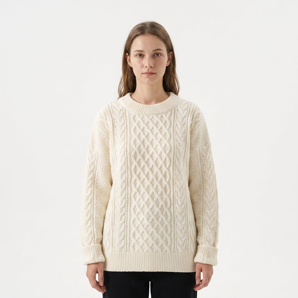 Fisherman Cable-Knit Crew Sweater — Studio - Clean | Generated by Modelize
