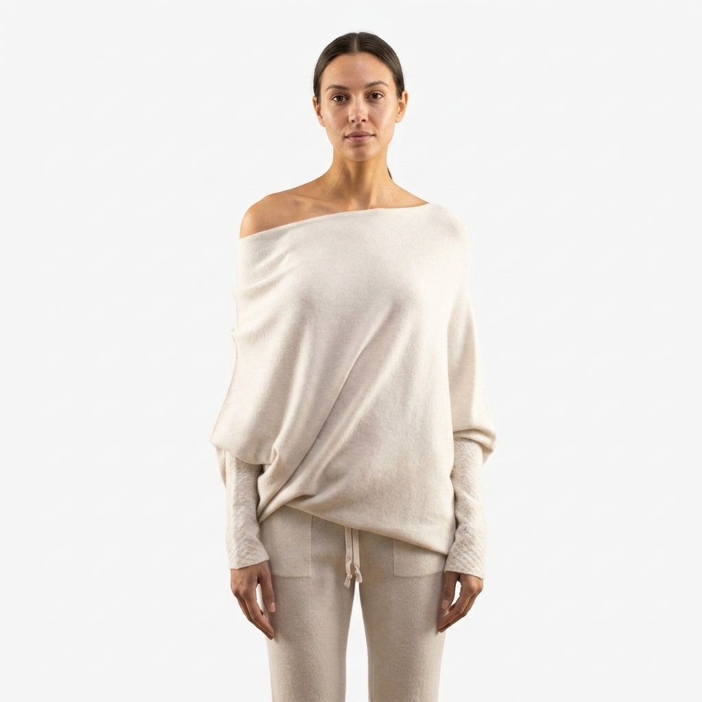 Off-shoulder knit sweater — Studio - Clean | Generated by Modelize