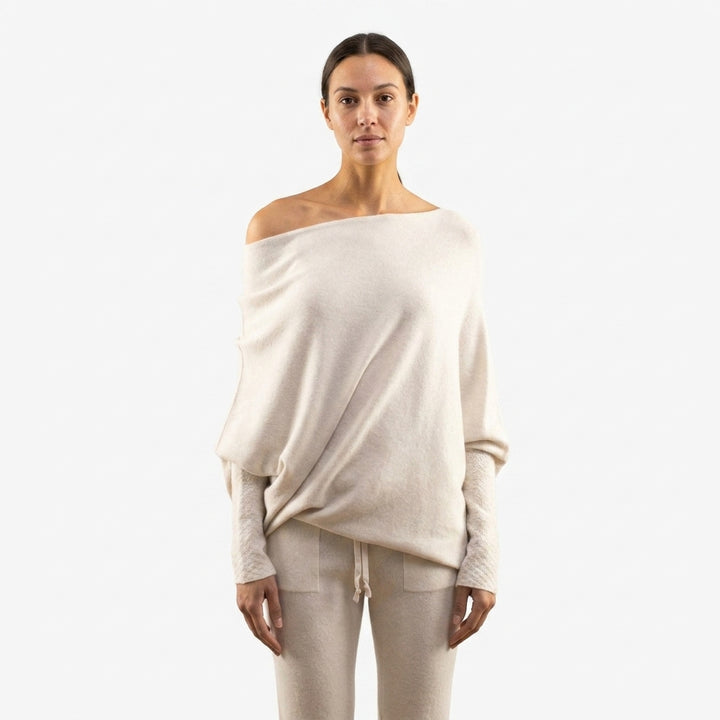 Off-shoulder knit sweater — Studio - Clean | Generated by Modelize