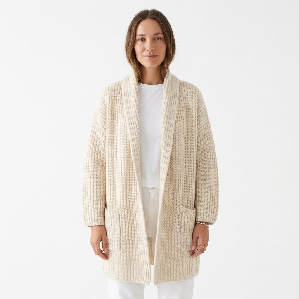 Oversized wool cardigan — Studio - Clean | Generated by Modelize