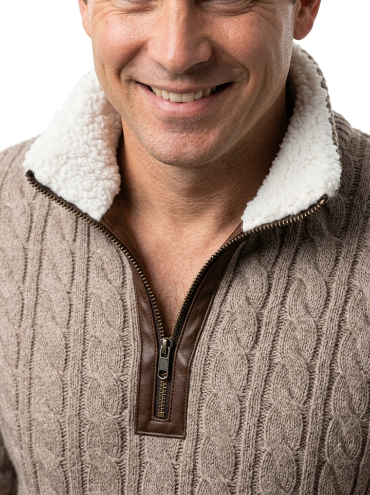 Raised-collar zip sweater — Texture and Lining Detail | Generated by Modelize
