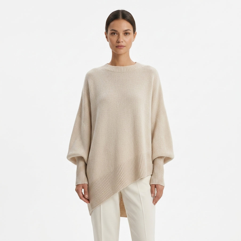 Oversized Asymmetric Sweater — Studio - Clean | Generated by Modelize