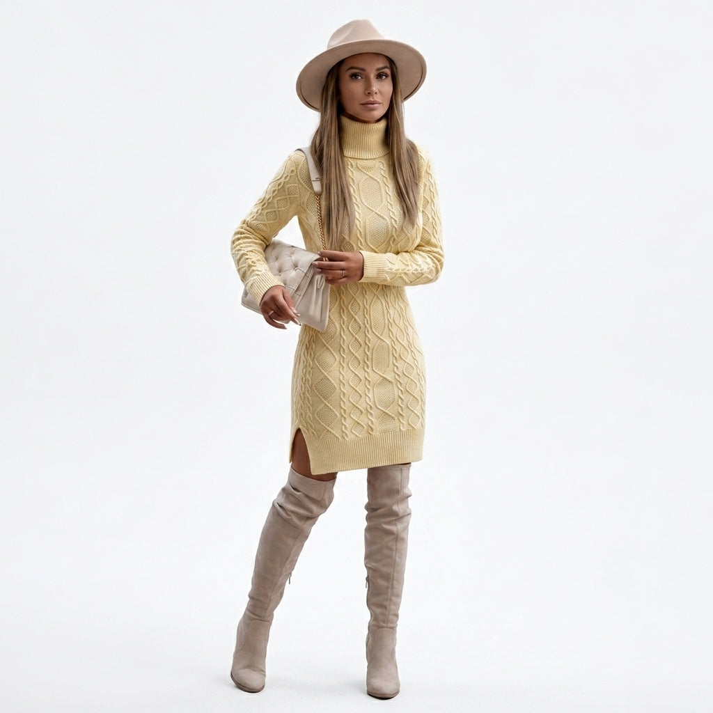 Cable-knit turtleneck midi dress — Studio - Clean | Generated by Modelize