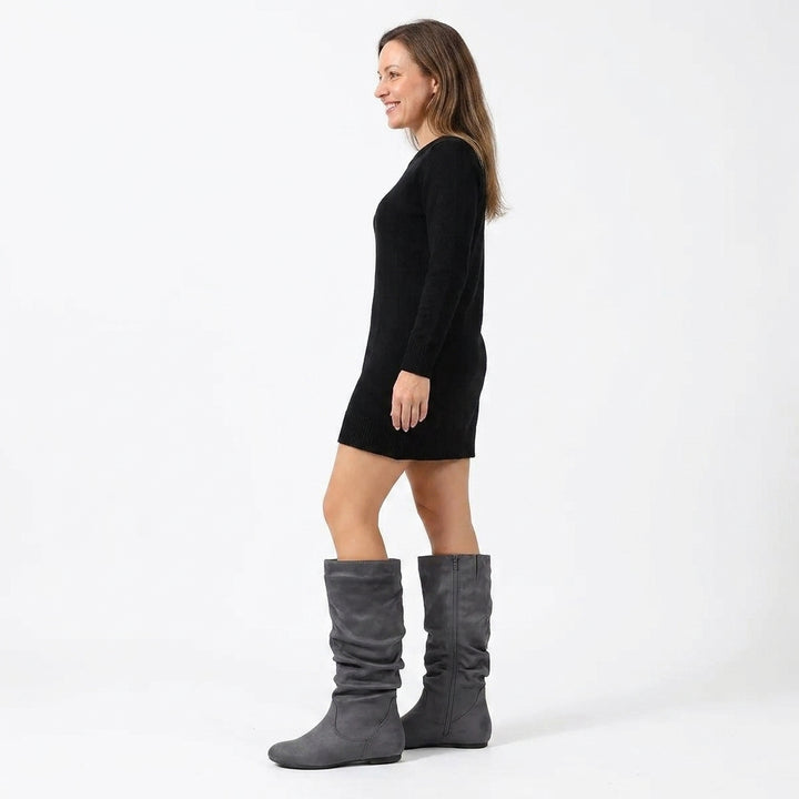 Mid-calf slouch boots — Pair Profile Studio View | Generated by Modelize