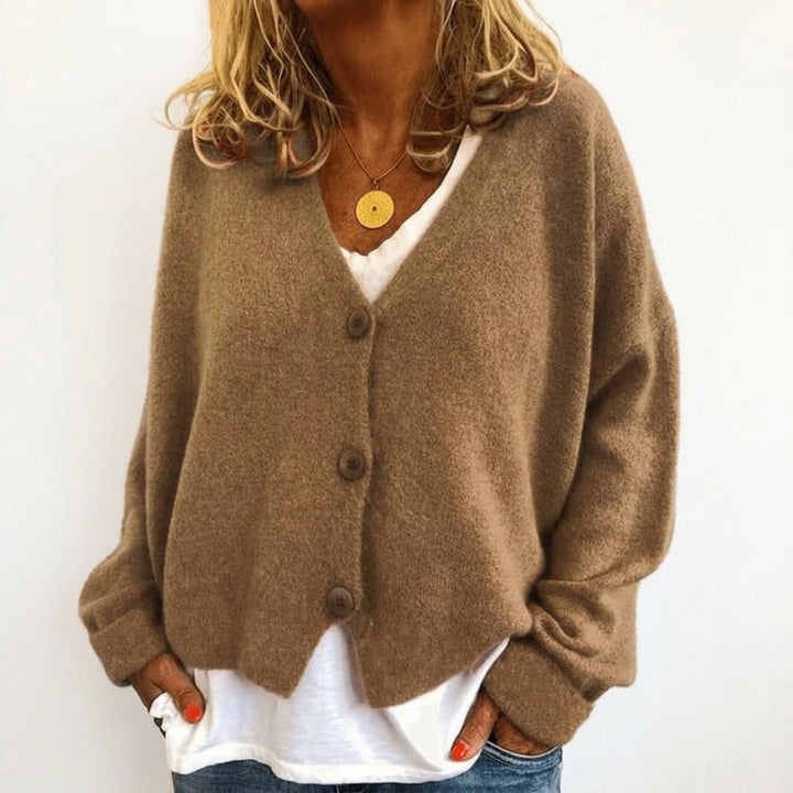 V-Neck Button Cardigan — Studio - Clean | Generated by Modelize