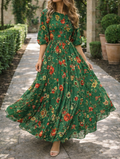 Xenia — Puff-Sleeve A-Line Maxi Dress