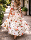 Xenia — Puff-Sleeve A-Line Maxi Dress