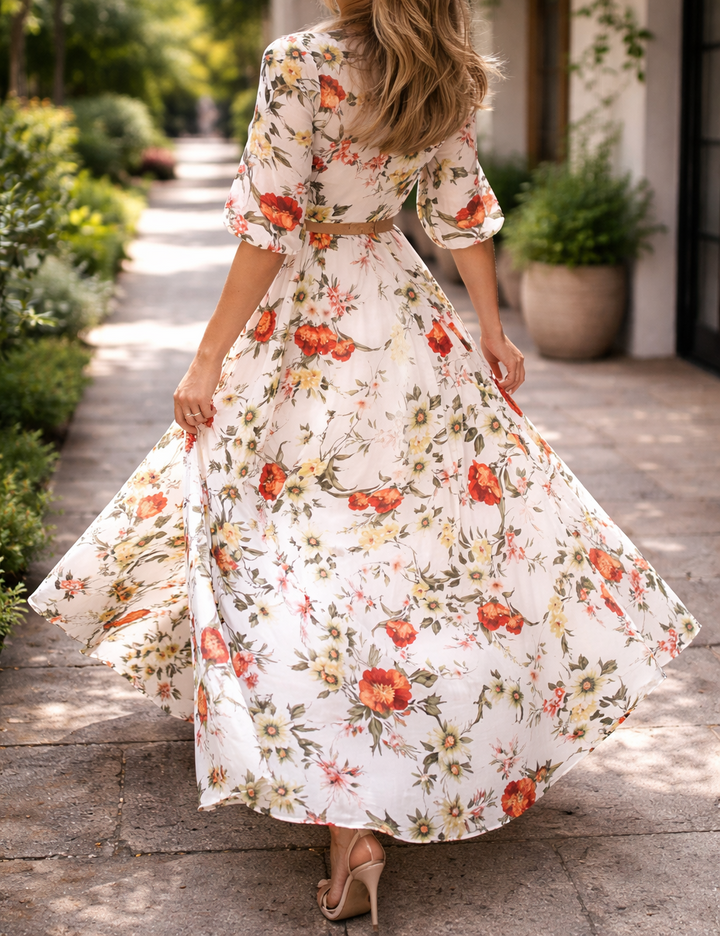 Xenia — Puff-Sleeve A-Line Maxi Dress